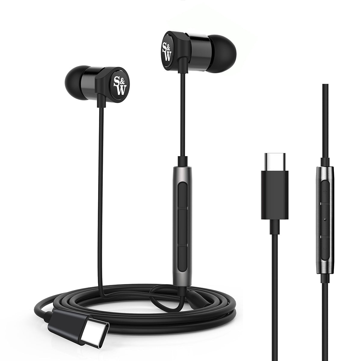 Strauss & Wagner EM8C Earbuds with USB-C Connection for iPhone 15,16 Samsung Galaxy and Mic+Remote